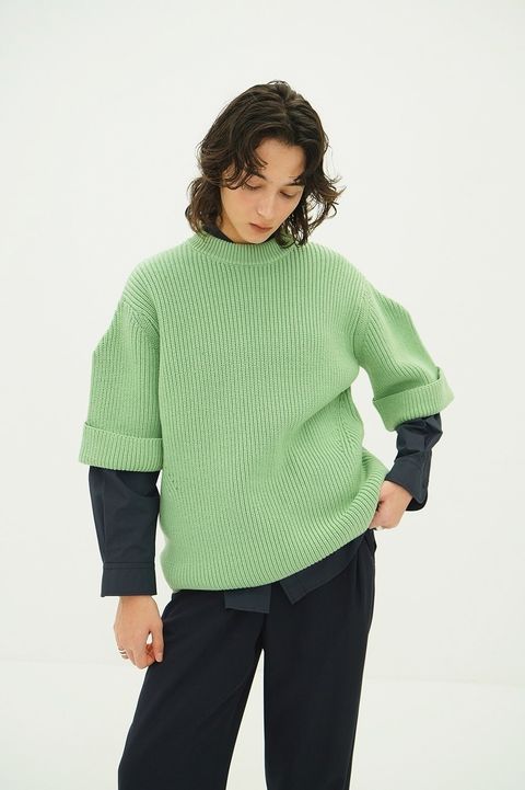 ニットトップス - OVER HALF SLEEVE KNIT TOPS (GREEN)