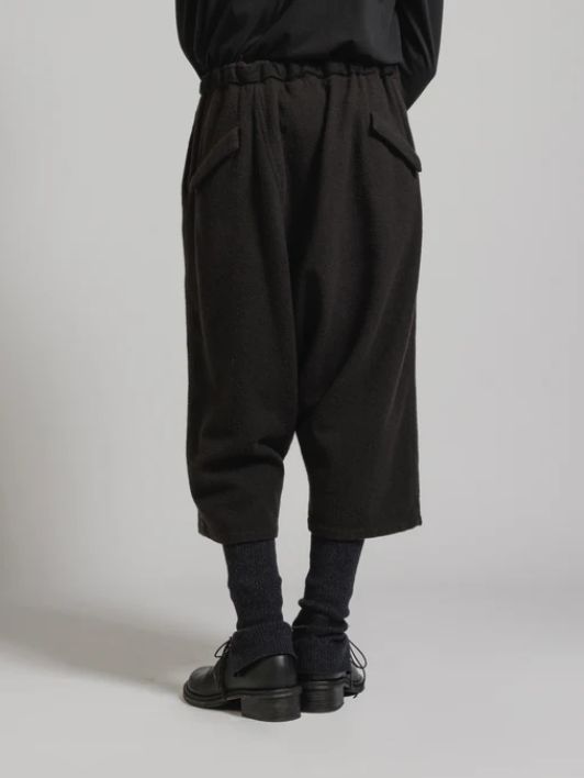 ウール縮絨 製品染め ショートパンツ - OBJECT DYE WOOL DROP CROTCH HALF PANTS DARK OLIVE