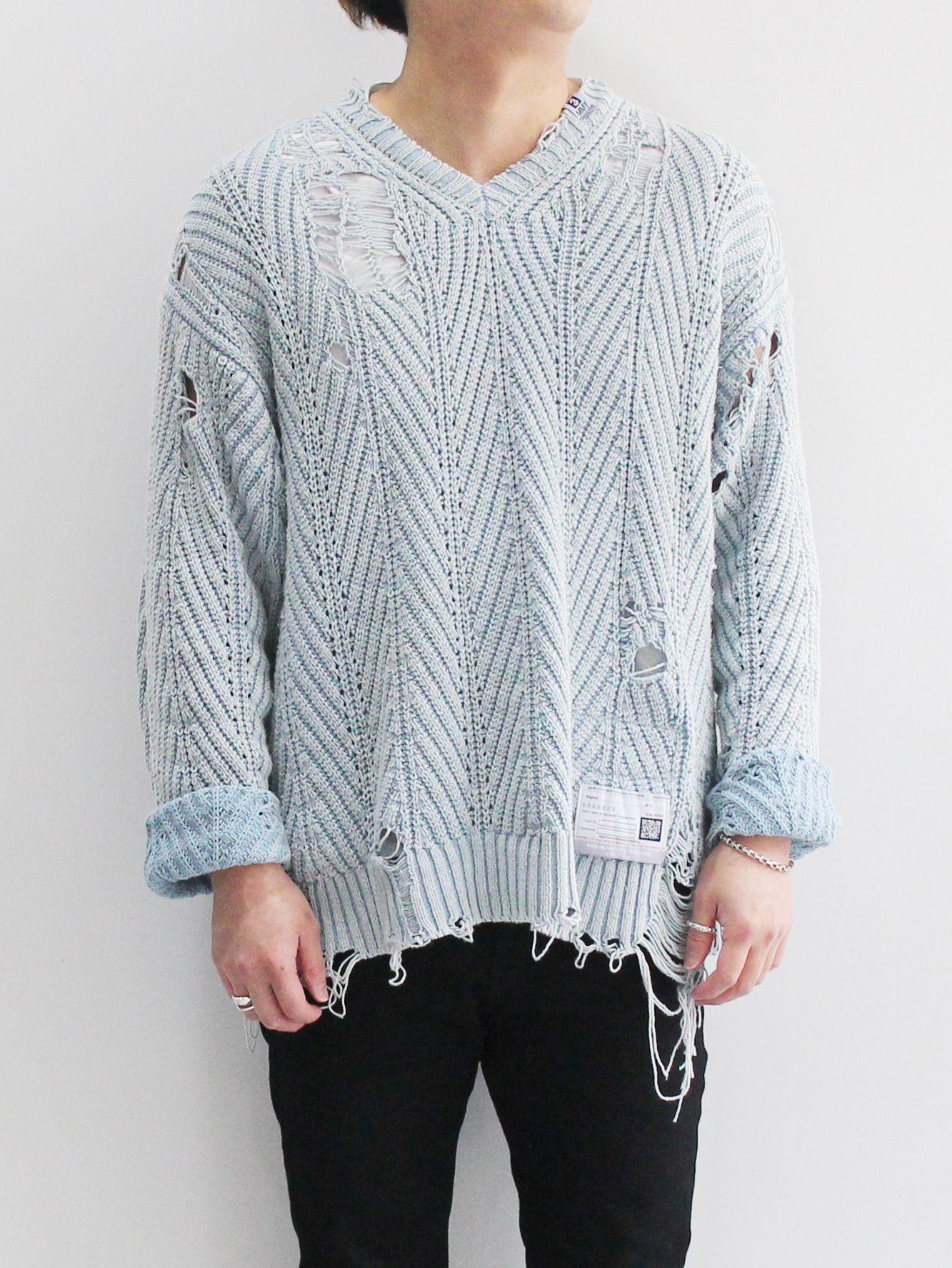 Maison MIHARA YASUHIRO - ブリーチド ニットプルオーバー - Bleached Knit Pullover - BLUE |  ADDICT WEB SHOP