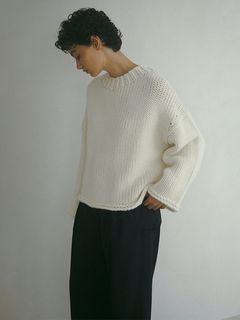 バルキーヤーンハンドニットプルオーバー - WHITE