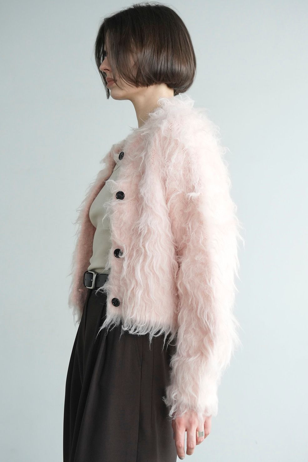 シャギ― ショートカーディガン - SHAGGY SHORT KNIT CARDIGAN - PINK