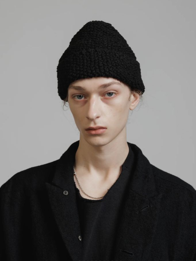 スラブ糸 ニット帽  - SLAB YARN BEANIE (BLACK)