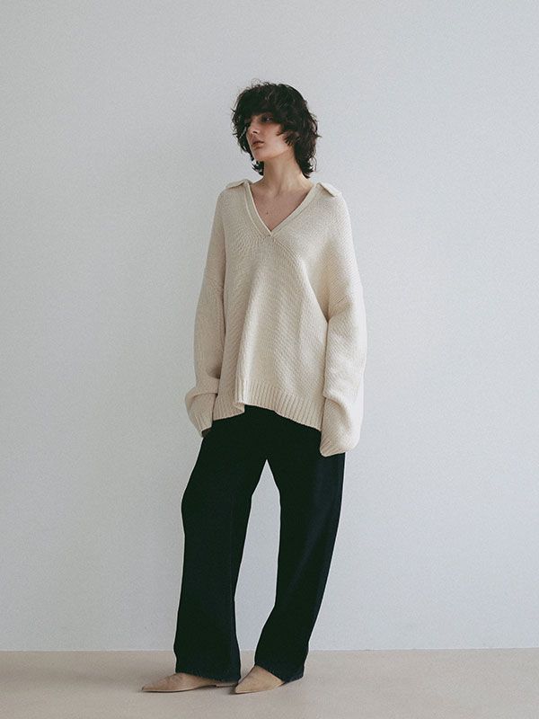 オーバーサイズスキッパーニットプルオーバー (IVORY)