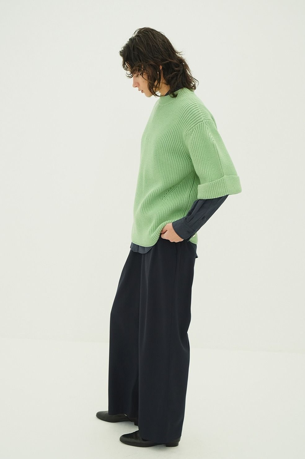 ニットトップス - OVER HALF SLEEVE KNIT TOPS (GREEN)