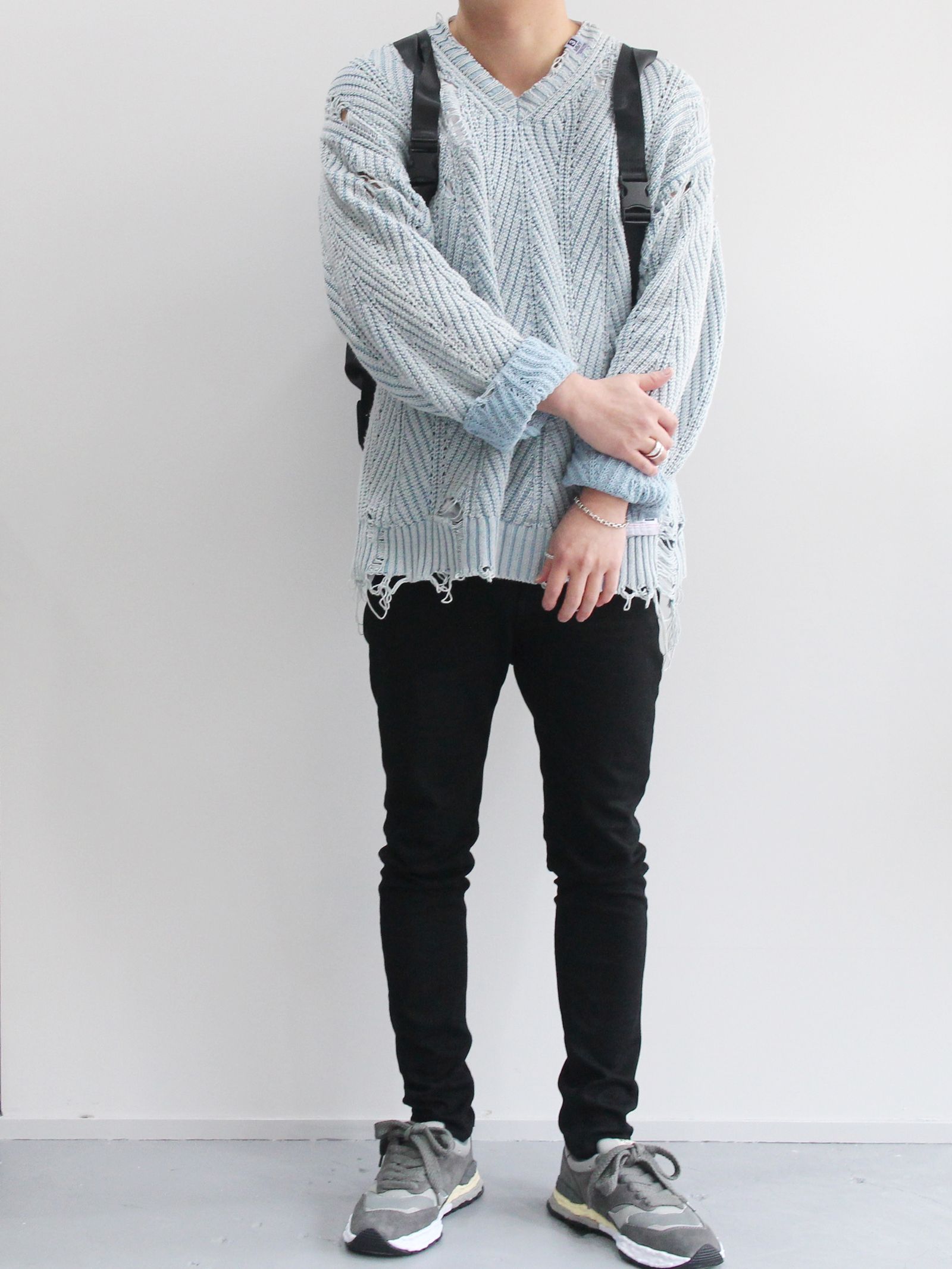 Maison MIHARA YASUHIRO メゾン ミハラヤスヒロ 23SS DISTRESSED PULLOVER デストロイダメージニットセーター グレー F