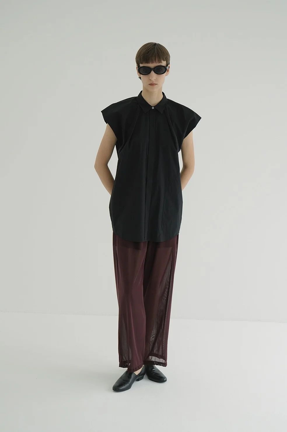 ニュアンス ショルダーロングシャツ - NUANCE SHOULDER OVER SHIRTS - BLACK