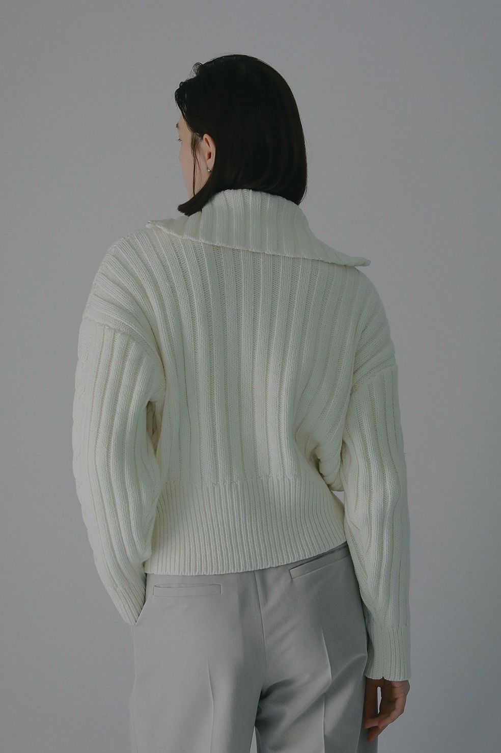 コットンリブニットブルゾン - COTTON RIBKNIT BLOUSON (WHITE)