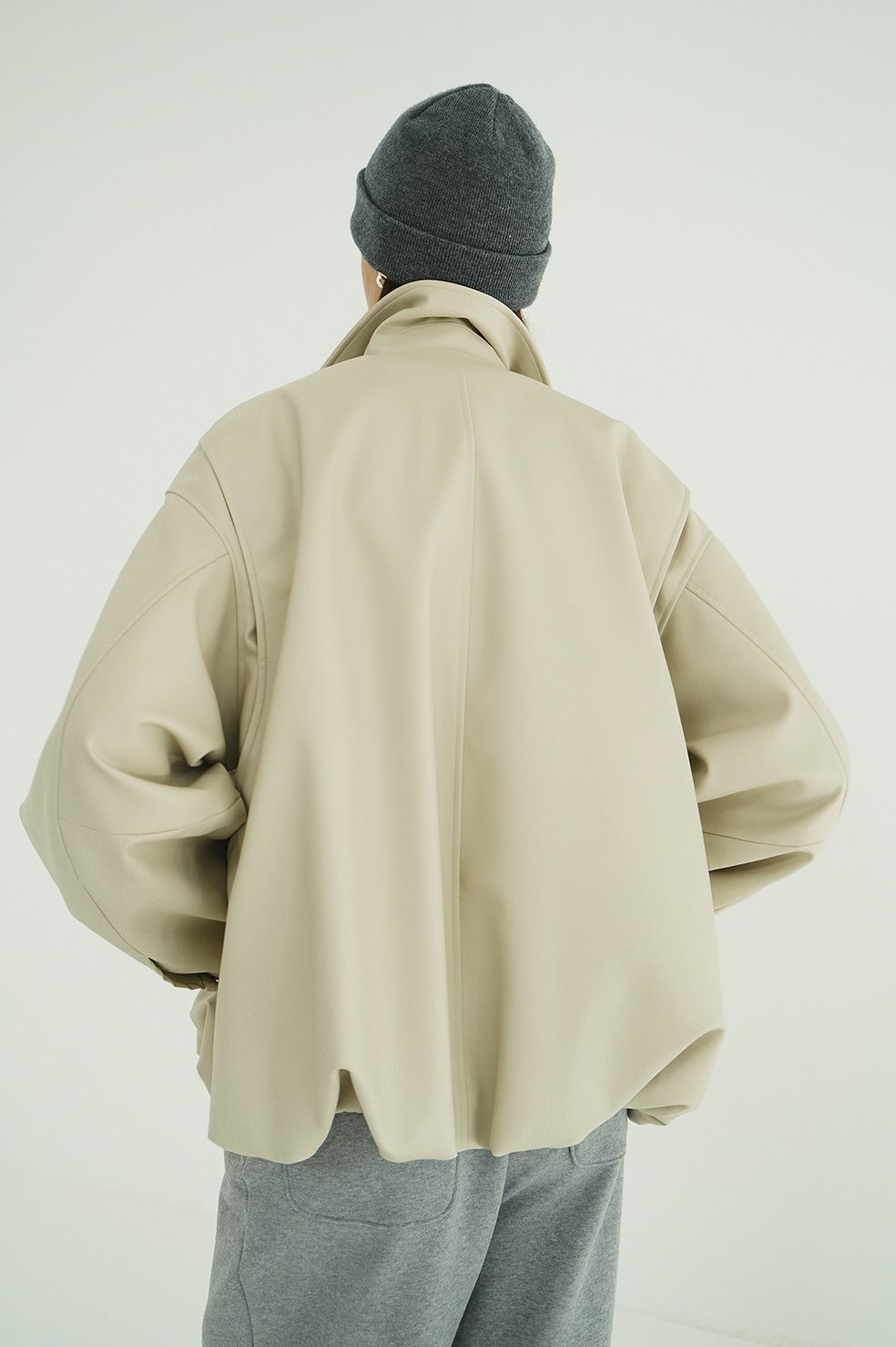 フェイクレザーバルーンジャケット - FAKE LEATHER BALLOON JACKET IVORY
