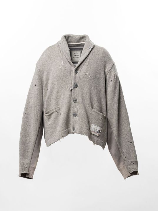 スウェットシャツ コンバインド ニット カーディガン - Sweatshirt Combined Knit Cardigan (GREY)