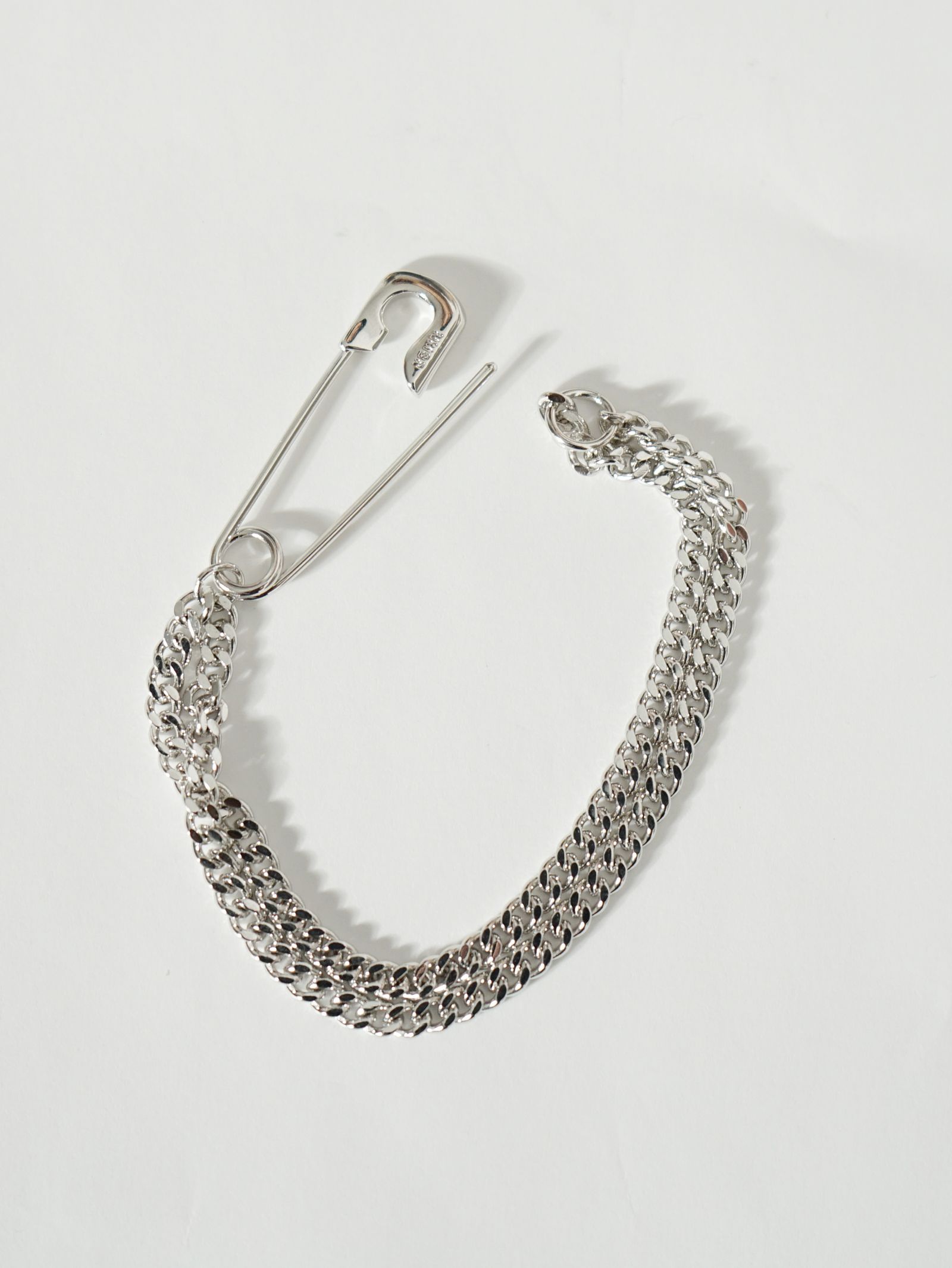 Safety Pin Chain Layered Bracelet - セーフティピンチェーンレイヤードブレスレット - SILVER