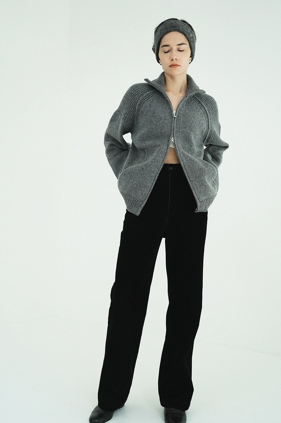 ハイウエスト フロッキーパンツ | FLOCKY CENTER PRESS PANTS（BLACK)