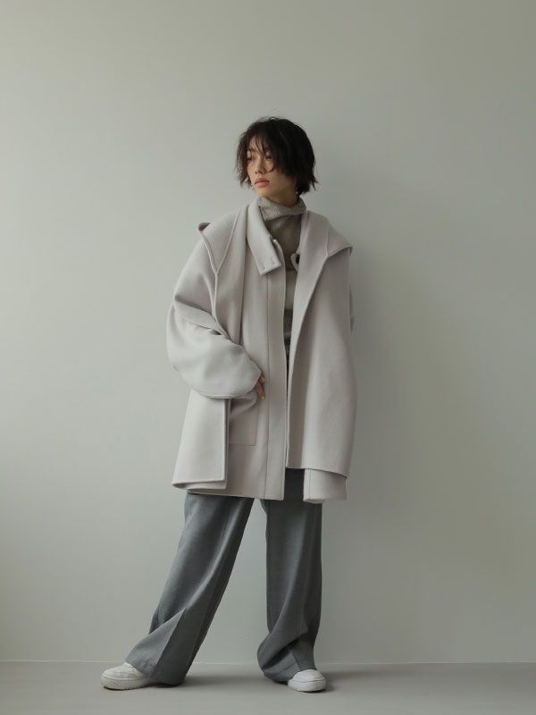 フーディーストールコクーンコート - GREY