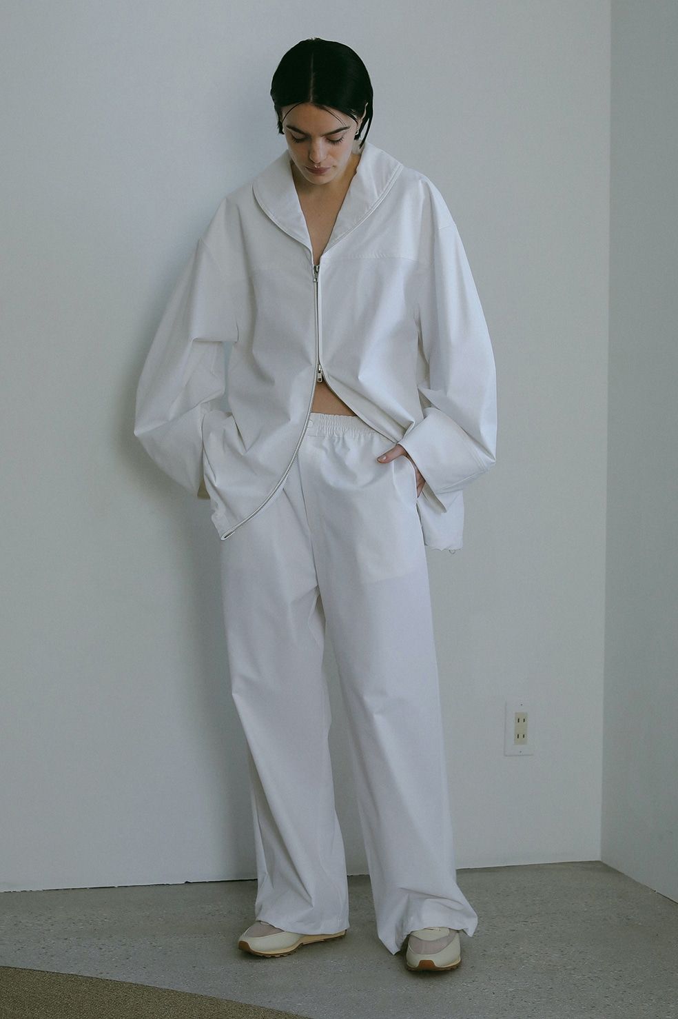 ラッシュガードトップス -  ACTIVE SHAWL COLLAR ZIP TOPS - WHITE