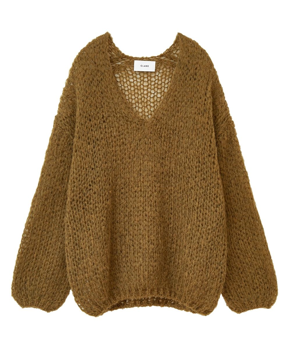 CLANE - V NECK LOOSE MOHAIR KNIT TOPS - KHIKI | ADDICT WEB SHOP