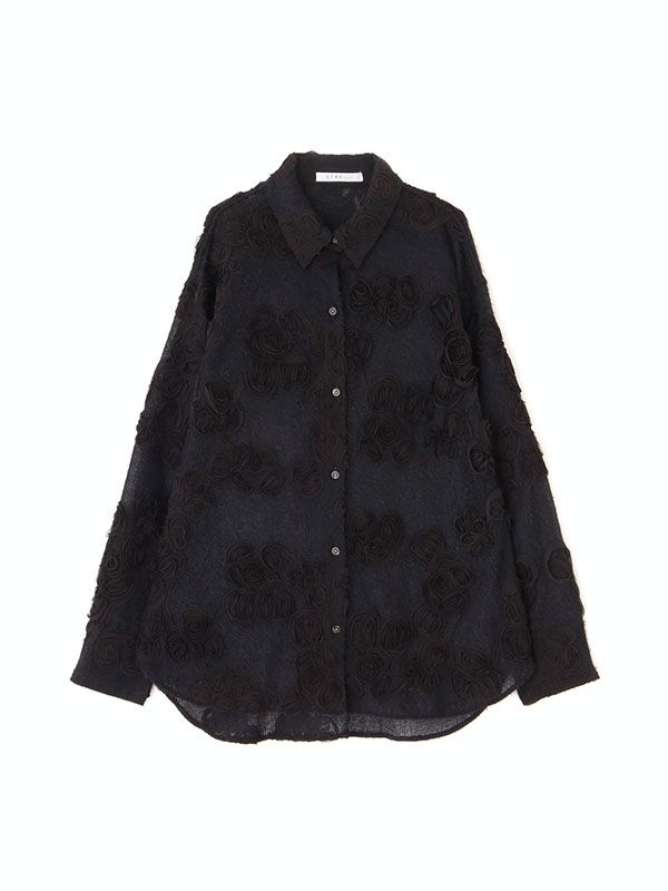 コードエンブロイダリーブラッシュドチュールシャツ (BLACK)