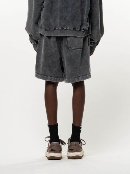 ブリーチド スウェット ショーツ - Bleached Sweat Shorts (BLACK))