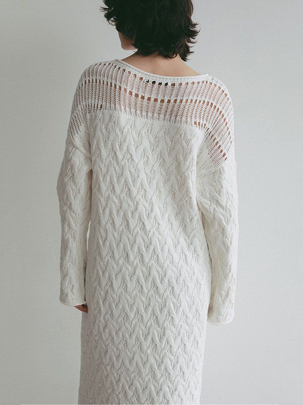 コードヤーンケーブルニットワンピース (WHITE)