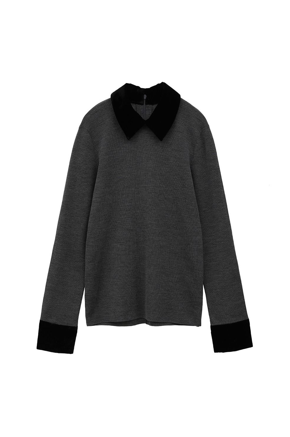 ベロアカラーニットトップス | VELOR COLLAR KNIT TOPS (GREY)