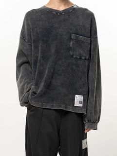 ブリーチド ワッフル ロング スリーブ Tシャツ - Bleached Waffle Long Sleeve T-Shirt (BLACK)