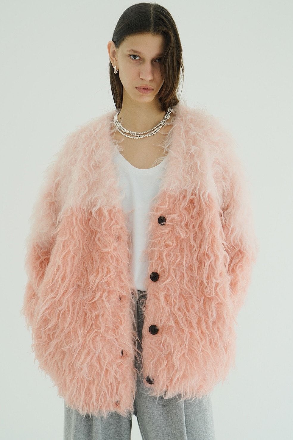 【美品】CLANE SHAGGY SHORT KNIT CARDIGAN ピンク CLANE - シャギ― ショートカーディガン - SHAGGY SHORT KNIT