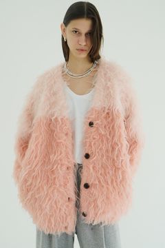 シャギーニットカーディガン - BI COLOR SHAGGY KNIT CARDIGAN - PINK