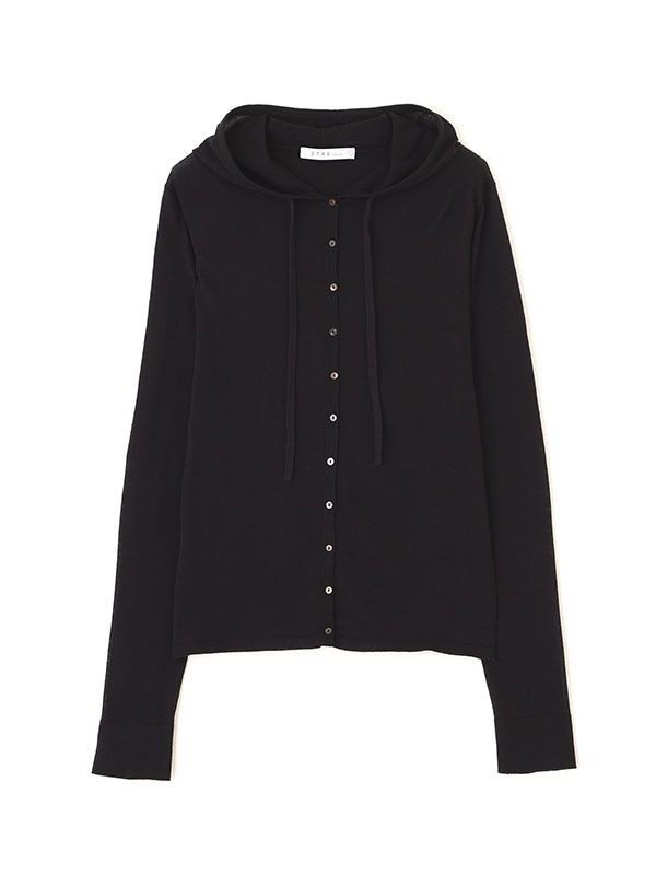 シアーニットフードカーディガン（BLACK)