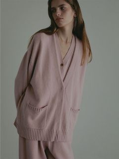 プレーンステッチVネックニットカーディガン (PINK)