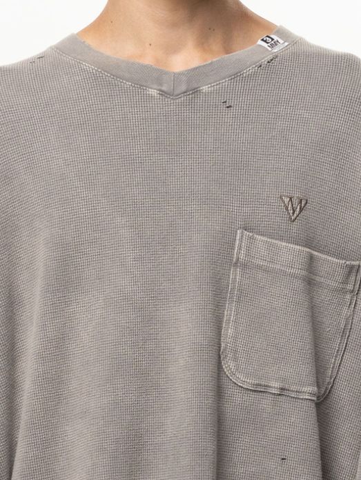ブリーチド ワッフル ロング スリーブ Tシャツ - Bleached Waffle Long Sleeve T-Shirt (KHIKI)