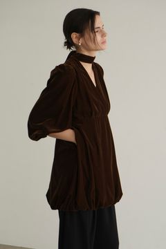 ベロアミニワンピース - VELOR BALLOON MINI ONEPIECE - BROWN
