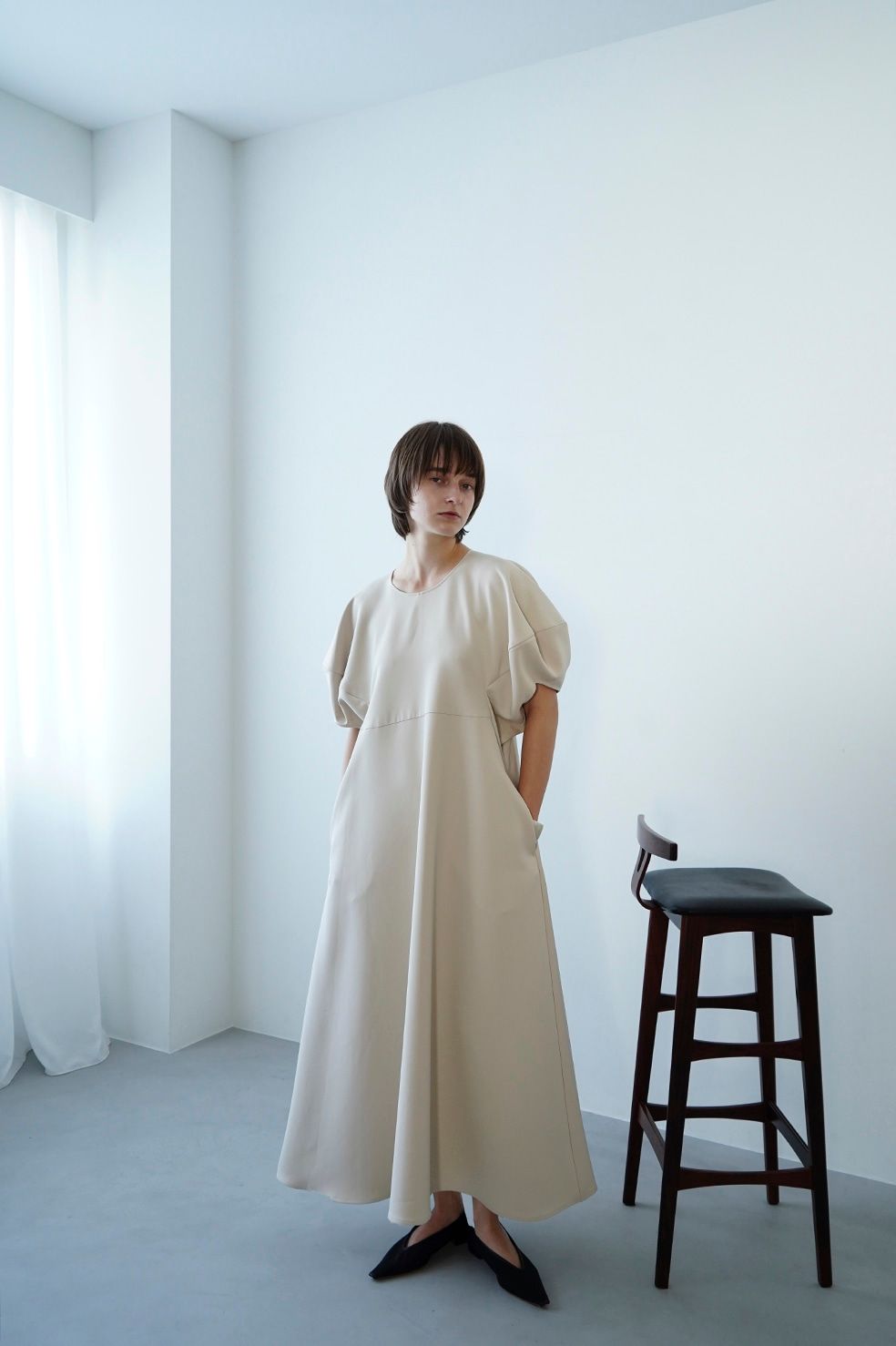 CLANE - ネック リボン ランタン スリーブ ワンピース - NECK RIBBON LANTERN SLEEVE ONE PIECE -  IVORY | ADDICT WEB SHOP