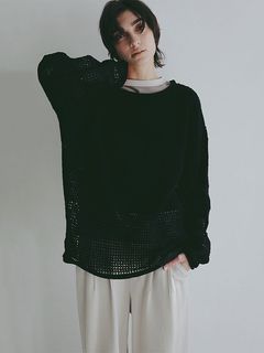 シアークロシェニットプルオーバー - BLACK