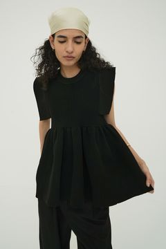【25SS】 SQUARE SLEEVE GATHER KNIT TOPS - BLACK | スクエアスリーブギャザーニットトップス