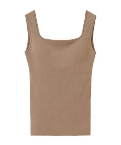 スクエアー タンク ニット トップ - SQUARE TANK KNIT TOPS BEIGE