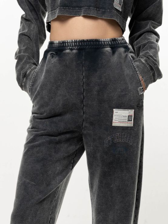 【レディース】  カレッジ ロゴ スウェット パンツ-Bleached College Print Jogger Sweat Pants(BLACK)