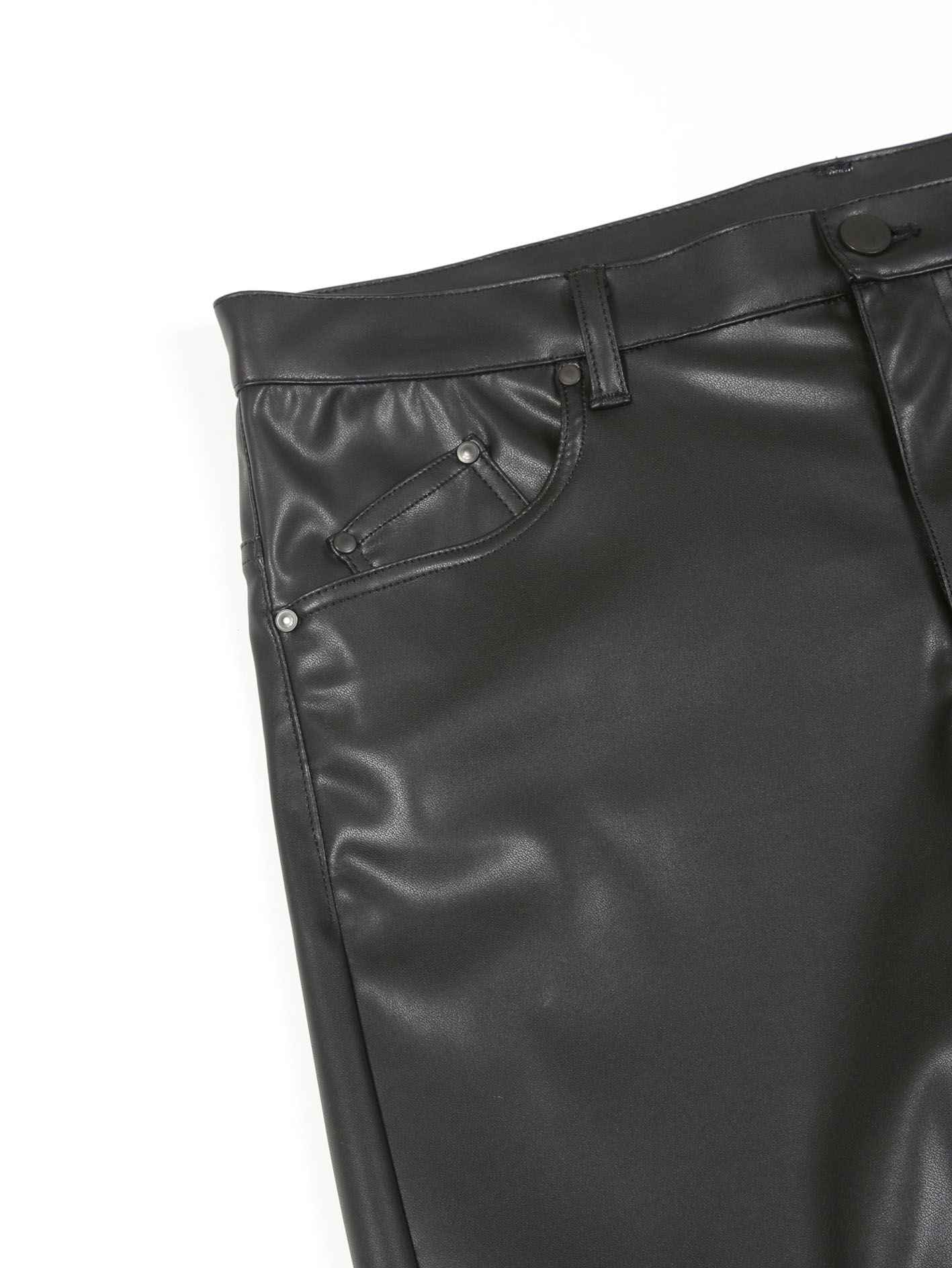フェイクレザーレギンスパンツ -  Faux Leather Leggings Pants - BLACK