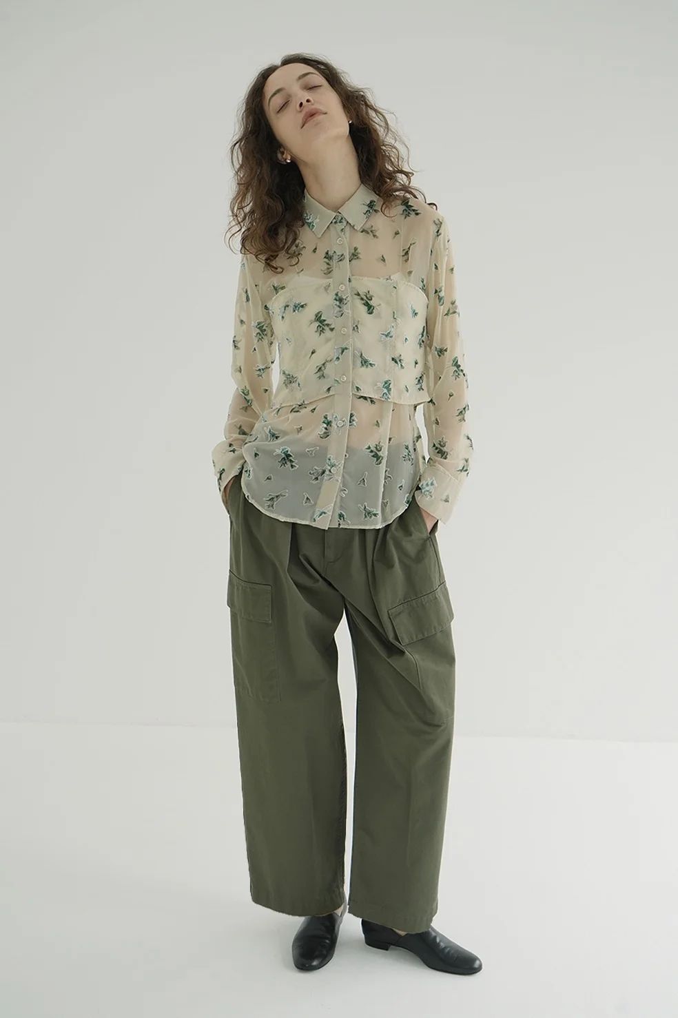 オパールプリント ビスチェ付きシャツ -  FLOWER OPAL BUSTIER SHIRTS IVORY