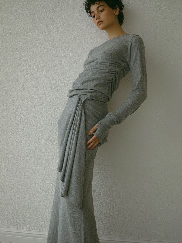2ピース ニットIラインスカート - GREY