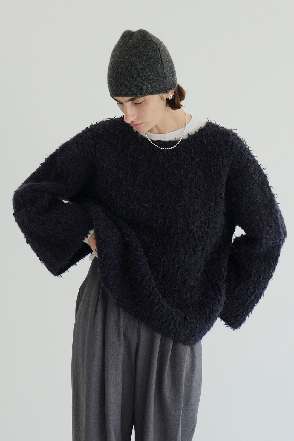 CLANE - ベアシャギー ハンドニットトップス - BEAR SHAGGY HAND KNIT TOPS - NAVY | ADDICT WEB  SHOP