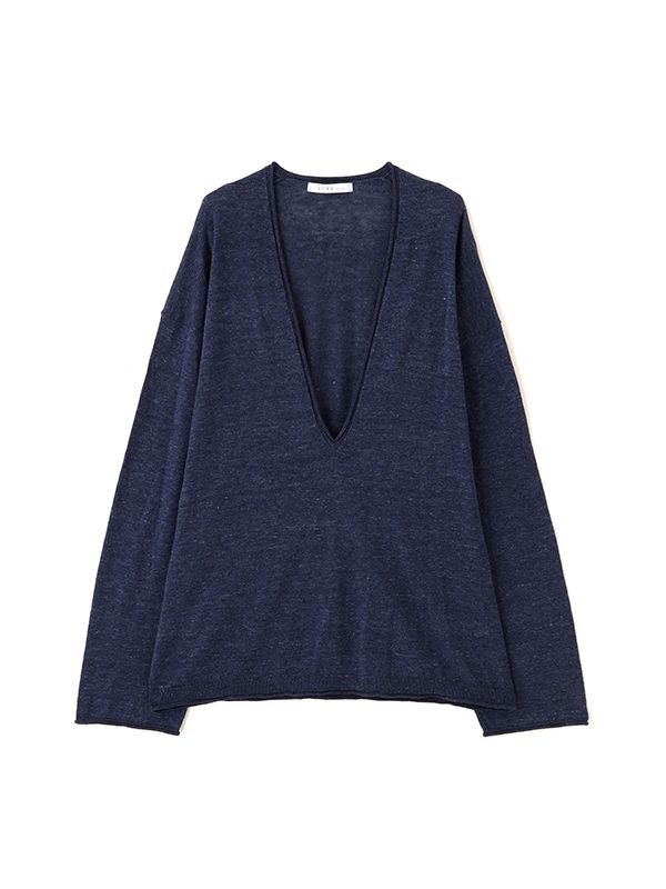 コットンリネンハイゲージネックニットプルオーバー (NAVY)