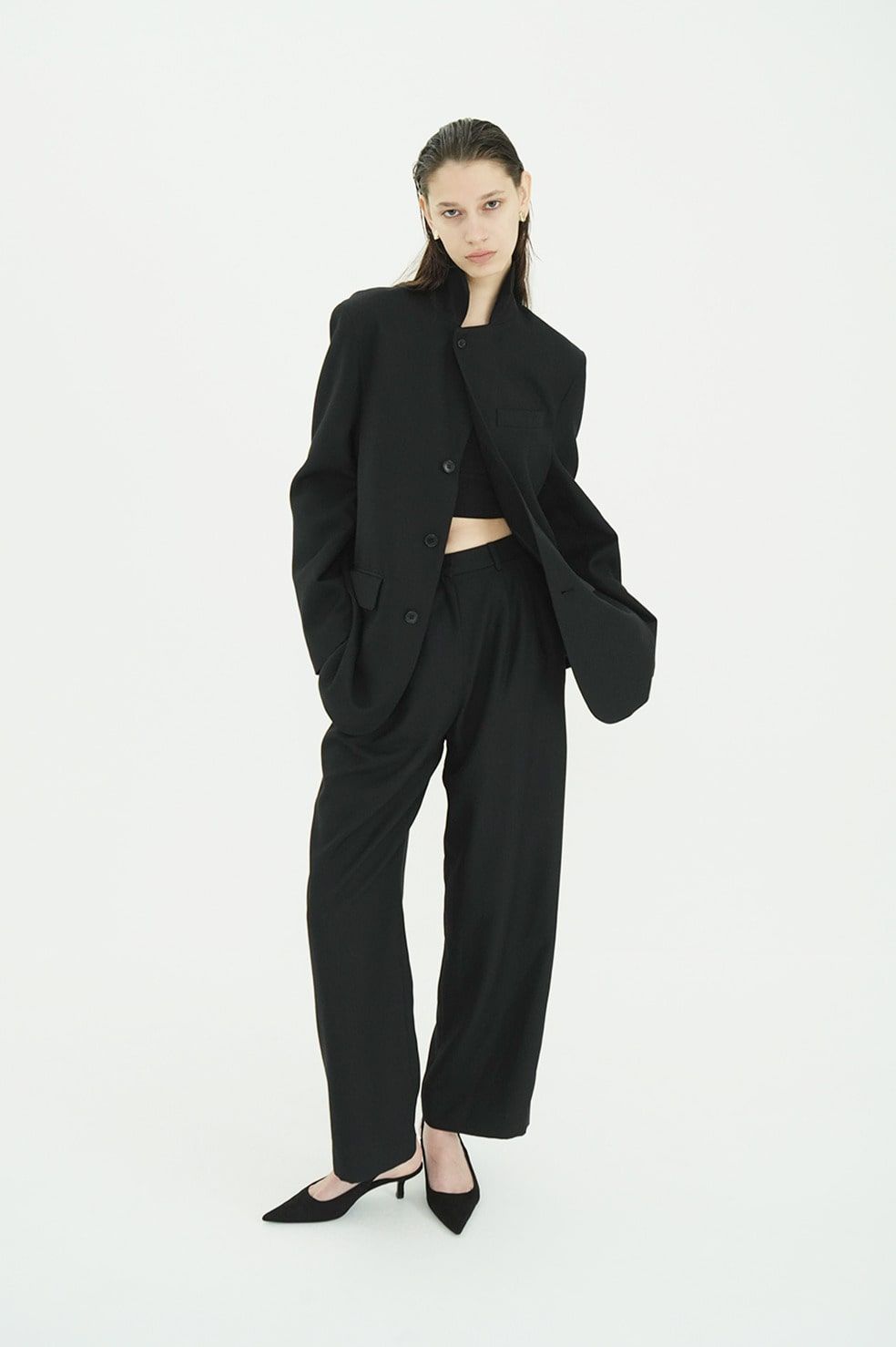ヘリンボーン柄 ラインパンツ -  HERRINGBONE LINE PANTS (BLACK)