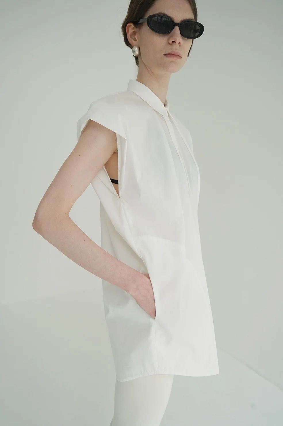 ニュアンス ショルダーロングシャツ - NUANCE SHOULDER OVER SHIRTS - WHITE