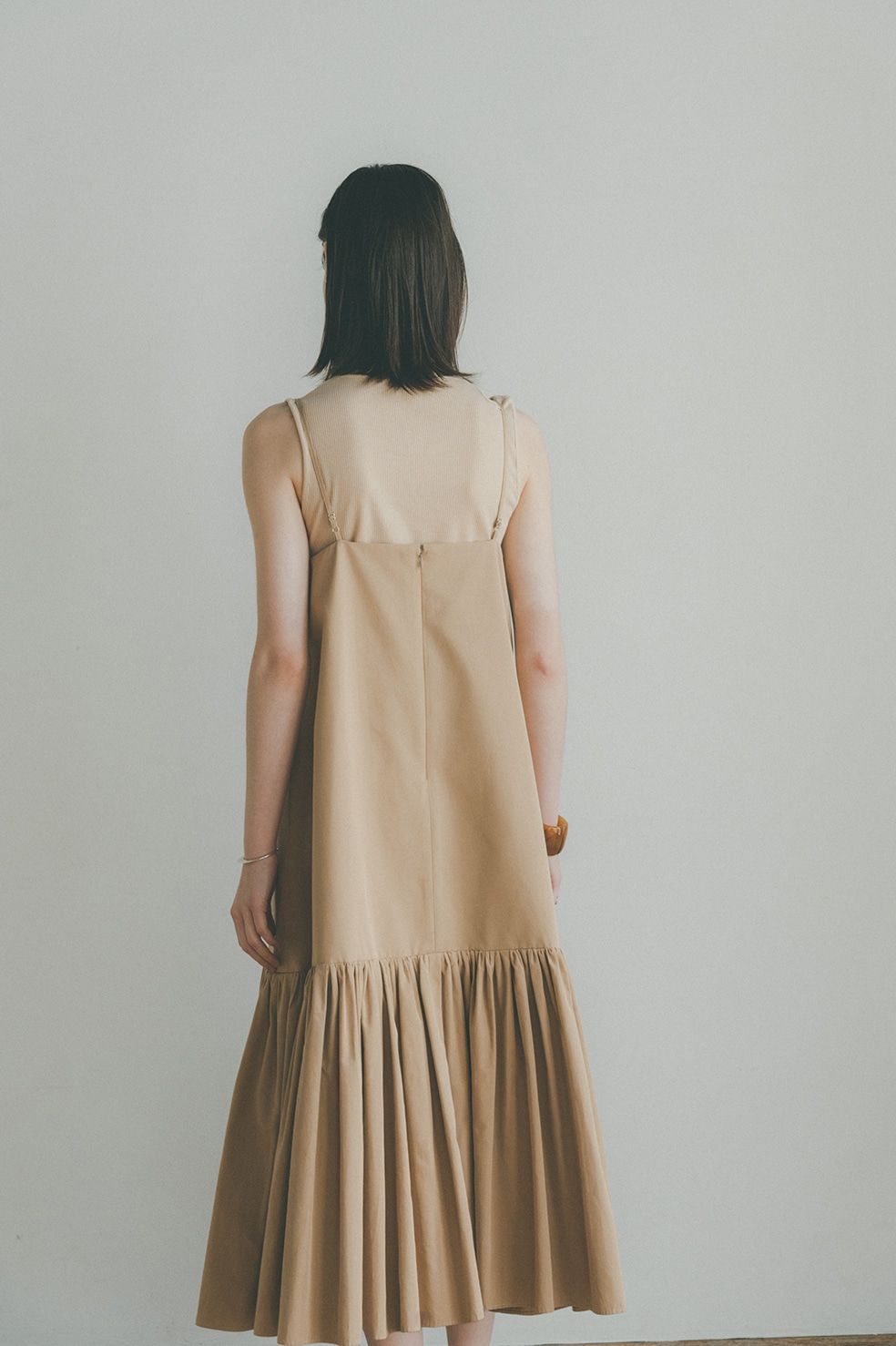 CLANE - VOLUME GATHER CAMISOLE DRESS - BEIGE