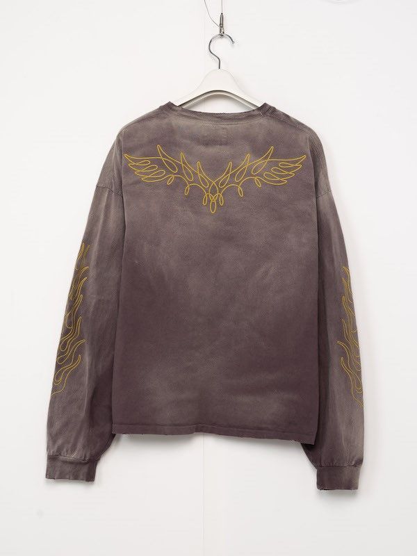 ロープ ブリーチド ロングスリーブ Tシャツ -  "ROPE" BREACHED L/S TEE -  BROWN