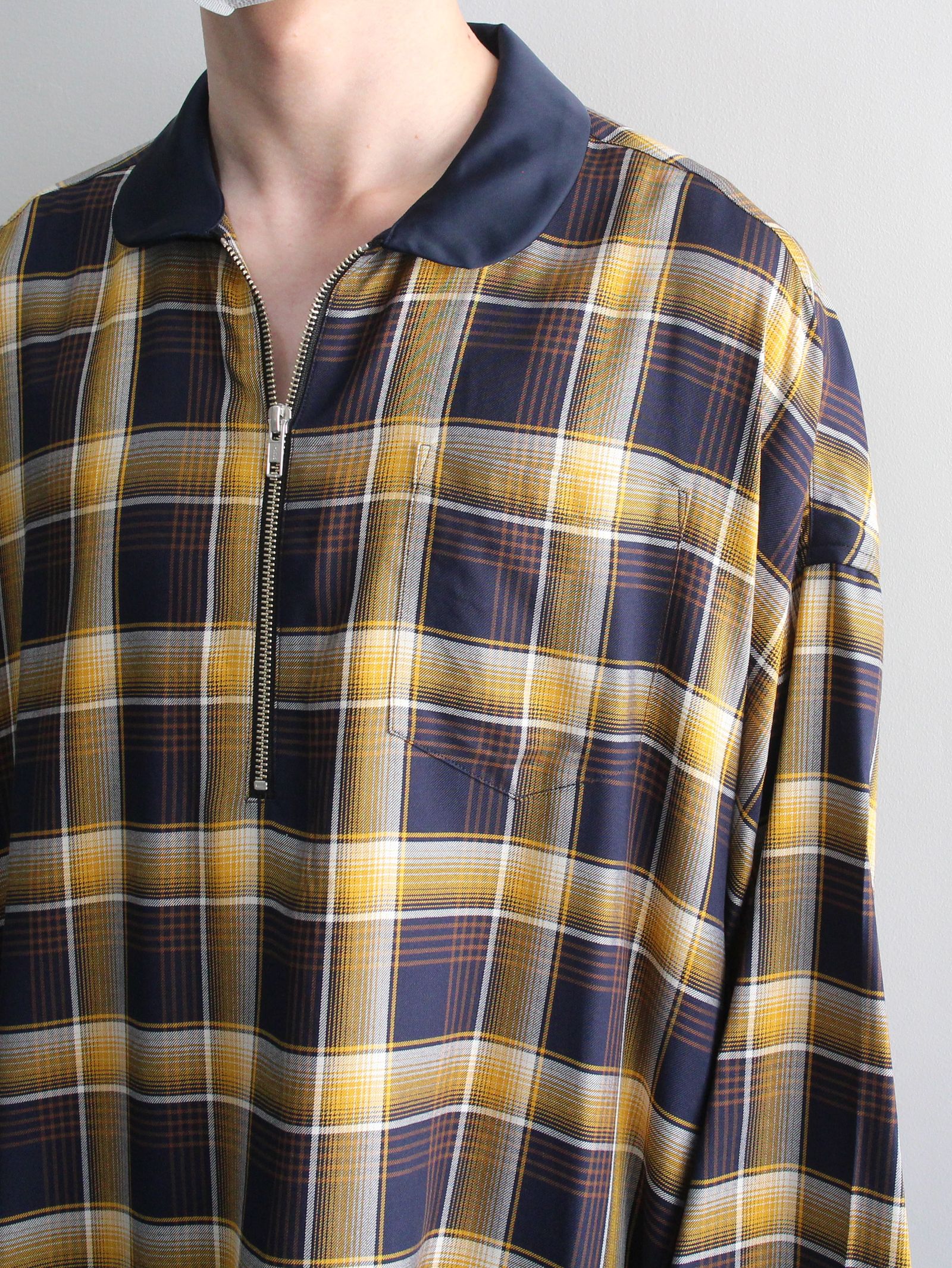 KIDILL - ハーフジップシャツ - HALF ZIP SHIRT NAVY YELLOW CHECK