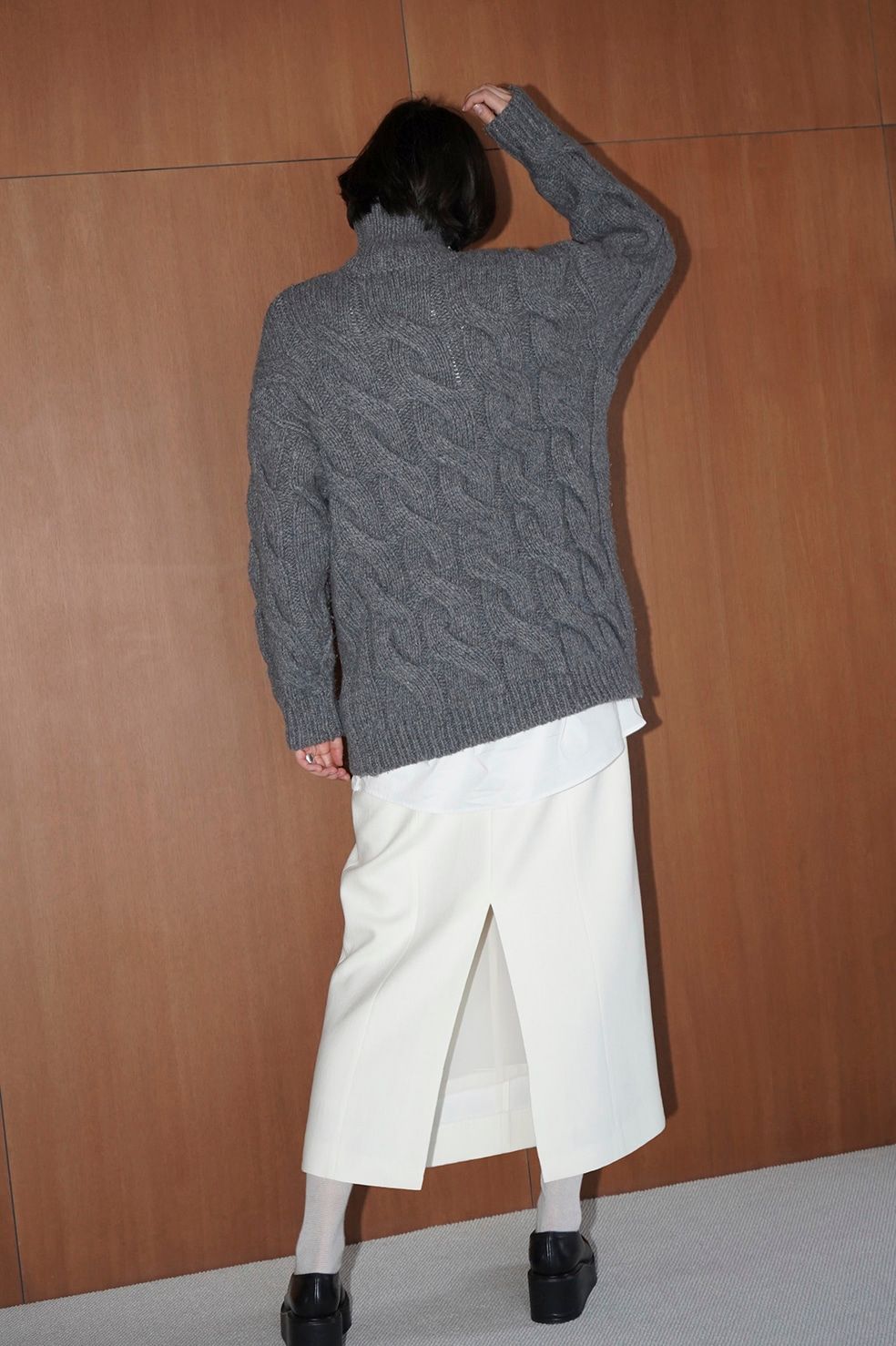 ビッグケーブル オーバーニット トップス - BIG CABLE OVER KNIT TOPS - GREY