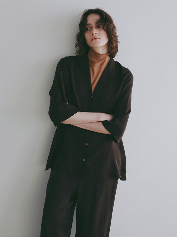 オープンネックキュプラシャツ (BROWN)