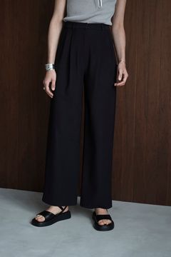リブ ストライプ タックパンツ  - RIB STRIPE TUCK PANTS - BLACK