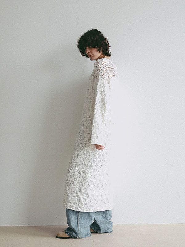 コードヤーンケーブルニットワンピース (WHITE)