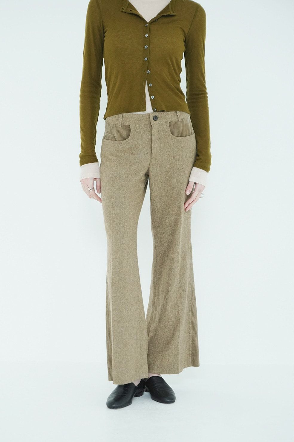 コーデュロイパネルメランジパンツ - CORDUROY PANEL MELANGE PANTS (BEIGE)