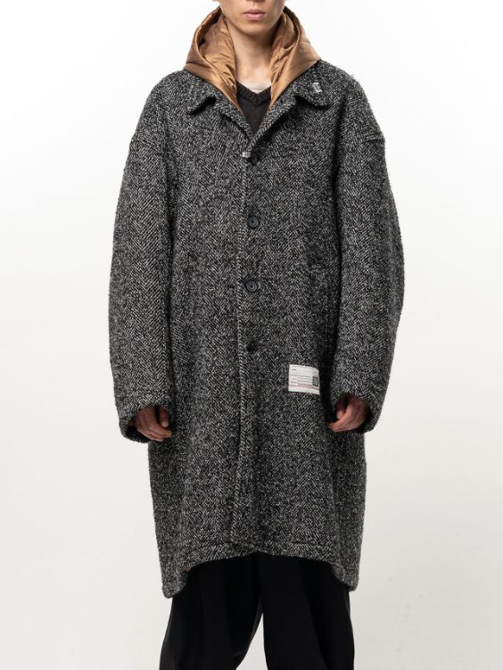 レイヤードコート - HOODED BALMACAAN COAT （BLACK×WHITE）